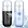 thumbnail image 1 of Paquete de 2 mini pulverizadores faciales de 30 ml, vaporizador portátil USB para extensiones de pestañas, máquina pulverizadora para humectación facial (negro y azul), 1 of 5