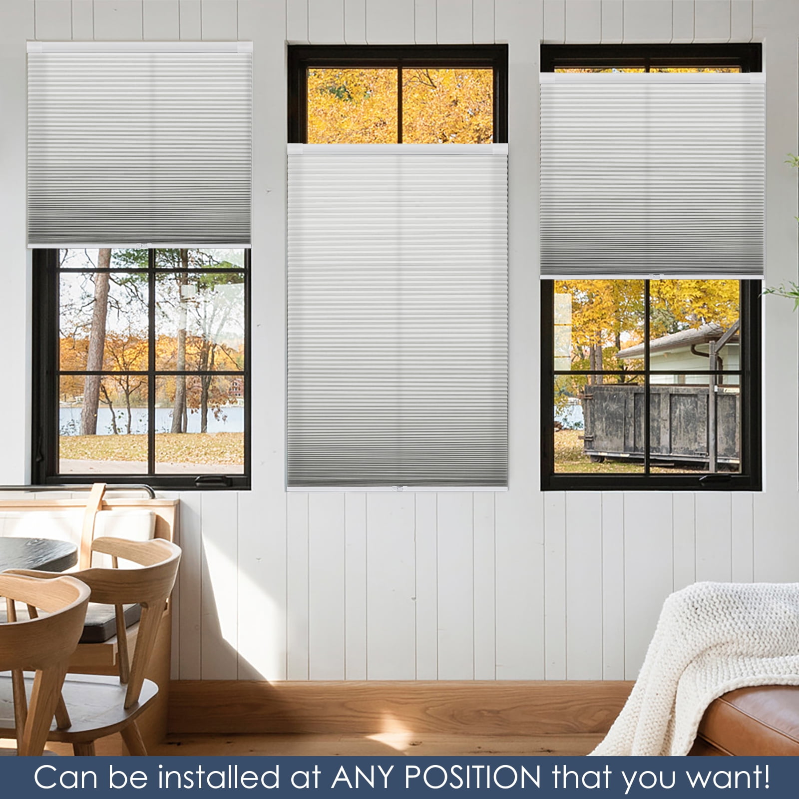 Keego No Drilling Cordless Cellular Shades Honeycomb Window Blinds Easy Installation Heat Insulating Noise Reducing Curtains Semi-Blackout Silver, 48.5"w x 66"h