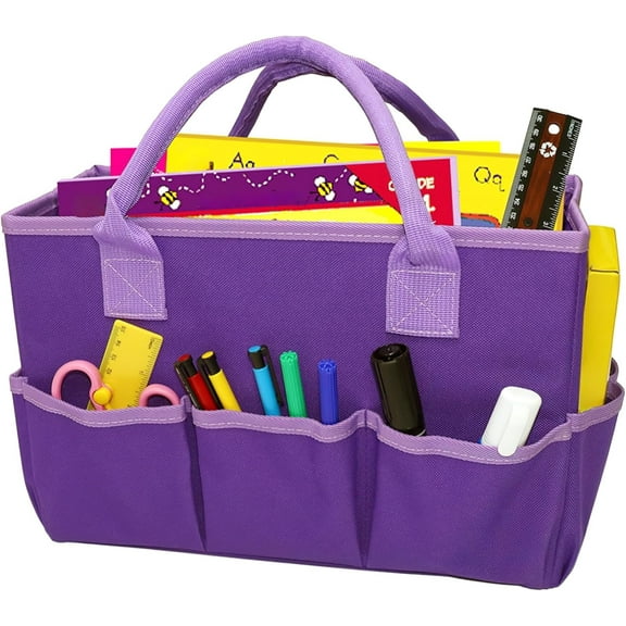 Gaow Art Organizer Craft Storage Tote Bag with Pockets and Handles, Teacher Helper Tote Bag Organization for Art Supplies, Office Storage and more – Purple AA0707
