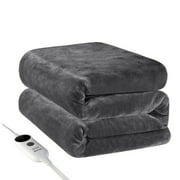 Gizcam Electric Heated Plush Throw Blanket 50”x 60” inch with Remote Pain Relief, Grey