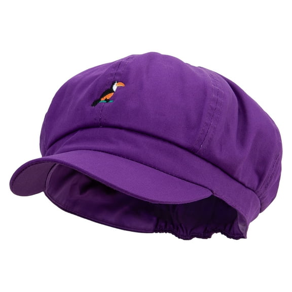 Brazillian Carnival Bird Embroidered Cotton Elastic Big Size Newsboy Cap - Purple XL-2XL