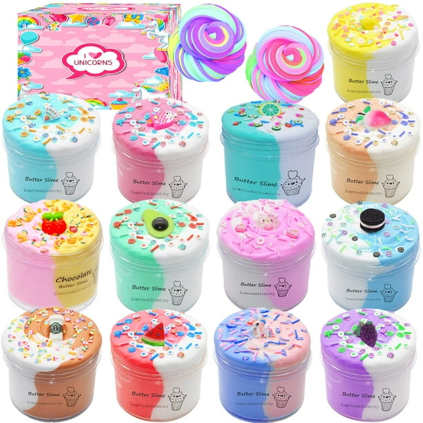 Mantequilla Slime Kit GHFEOOHN Unicorn de doble color, paquete de 13