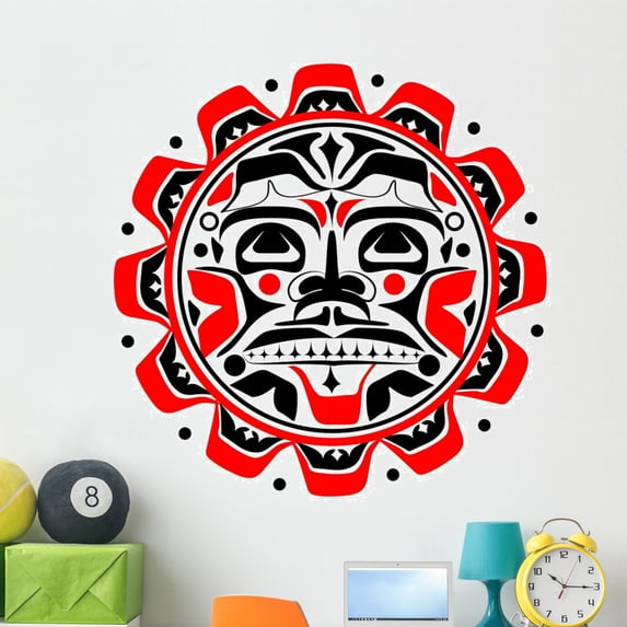 Ethnic Native Red Sun Wall Decal Wallmonkeys Peel and Stick Graphic (48 in H x 48 in W) WM502592