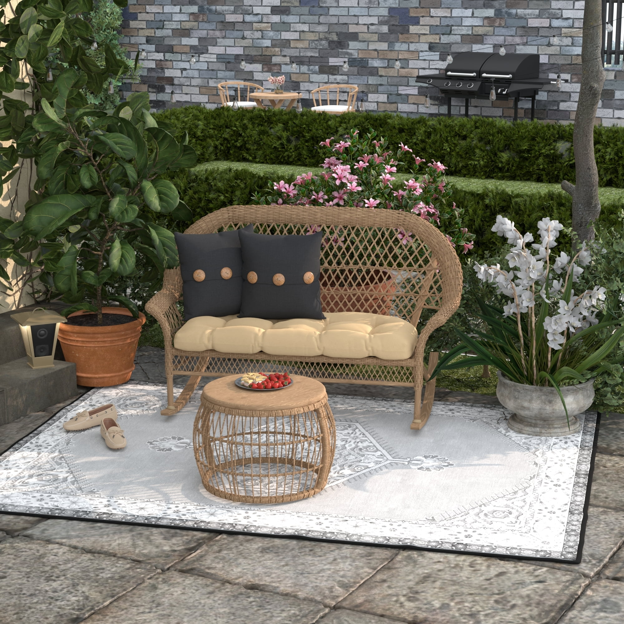 Jordan Manufacturing 17" x 17" Sorvino Ash Dark Gray Solid Square Outdoor Throw Pillow with 3 Coconut Buttons (2 Pack)