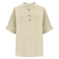 thumbnail image 5 of ClodeEU Women's 3/4 Sleeve V Neck T Shirts ,Casual Lightweight Button Tops , Loose Fit Tunic Blouse Beige,Womens Plus S, 5 of 9