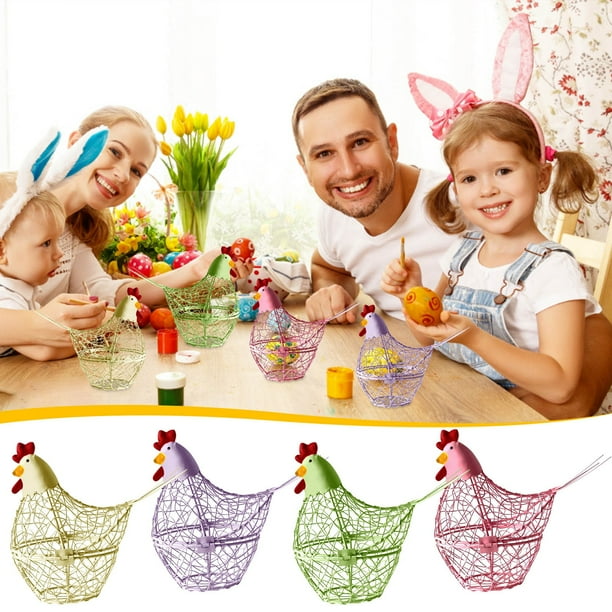 Cesta de huevos de cocina de hierro | Cubo de almacenamiento decorativo con forma de pollo | Organizador de malla metálica verde con cerradura | Estilo de lámpara de viento | Decoración versátil