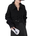 thumbnail image 1 of Liacowi Women Juniors Hollow Out Knitted Sweater Folder Collar Loose Fit Long Sleeve Pullover Irregular Hem OneSize Tops, 1 of 2