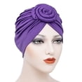 thumbnail image 3 of Women Solid Color African Turban Flower Knot Pre-Tied Bonnet Beanie Cap Headwrap, 3 of 6