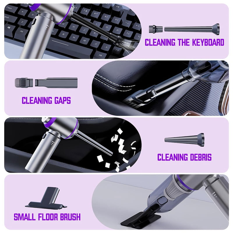Car Vacuum Portable Cordless Mini Vacuum Cleaner Compressed Air Duster&Air Blower&Pump Hand Held Vacuum Silver
