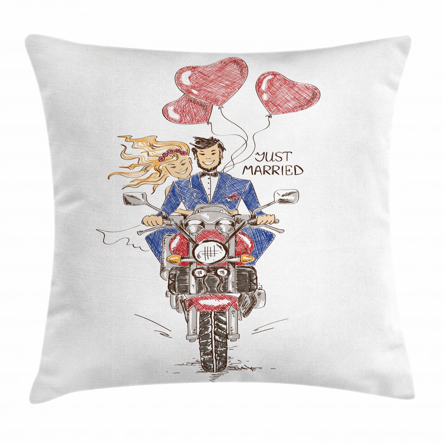 Motorcycle Throw Pillow Cushion Cover Sketch Of A Married Couple
