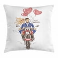 thumbnail image 1 of Motorcycle Throw Pillow Cushion Cover, Sketch of a Married Couple on Bike with Hand Drawn Heart Shaped Balloons Wedding, Decorative Square Accent Pillow Case, 24 X 24 Inches, Multicolor, by Ambesonne, 1 of 2