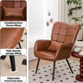 thumbnail image 2 of Modern Accent High Back Chair, Bonded Leather Armchair, Living Room Chairs with Metal Legs and Soft Padded, Sofa Chairs for Home Office/Bedroom/Dining Room, Brown (1pc), 2 of 9