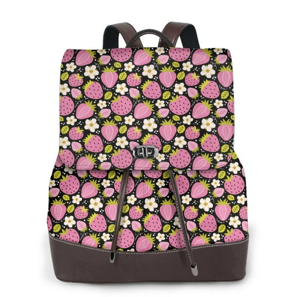 Easygdp Strawberry Mochila de Cuero para Mujeres, Bolso de Hombro, Bolsos de Mano de Moda para Trabajo y Viajes