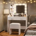 thumbnail image 3 of Vanity Desk with Mirror and LED Lights - Makeup Vanity Desk with Power Outlet and Cushioned Stool - Dressing Table with 2 Drawers and 3 Lighting Modes Adjustable Brightness for Bedroom - White, 3 of 7