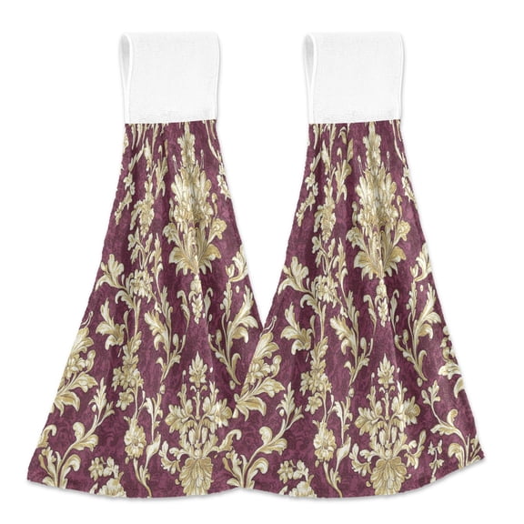 BZSMCE Hanging Hand Towels Fashion Gold Floral Filigree Pattern 2-Pack - Velcro Style Bathroom Kitchen Towels