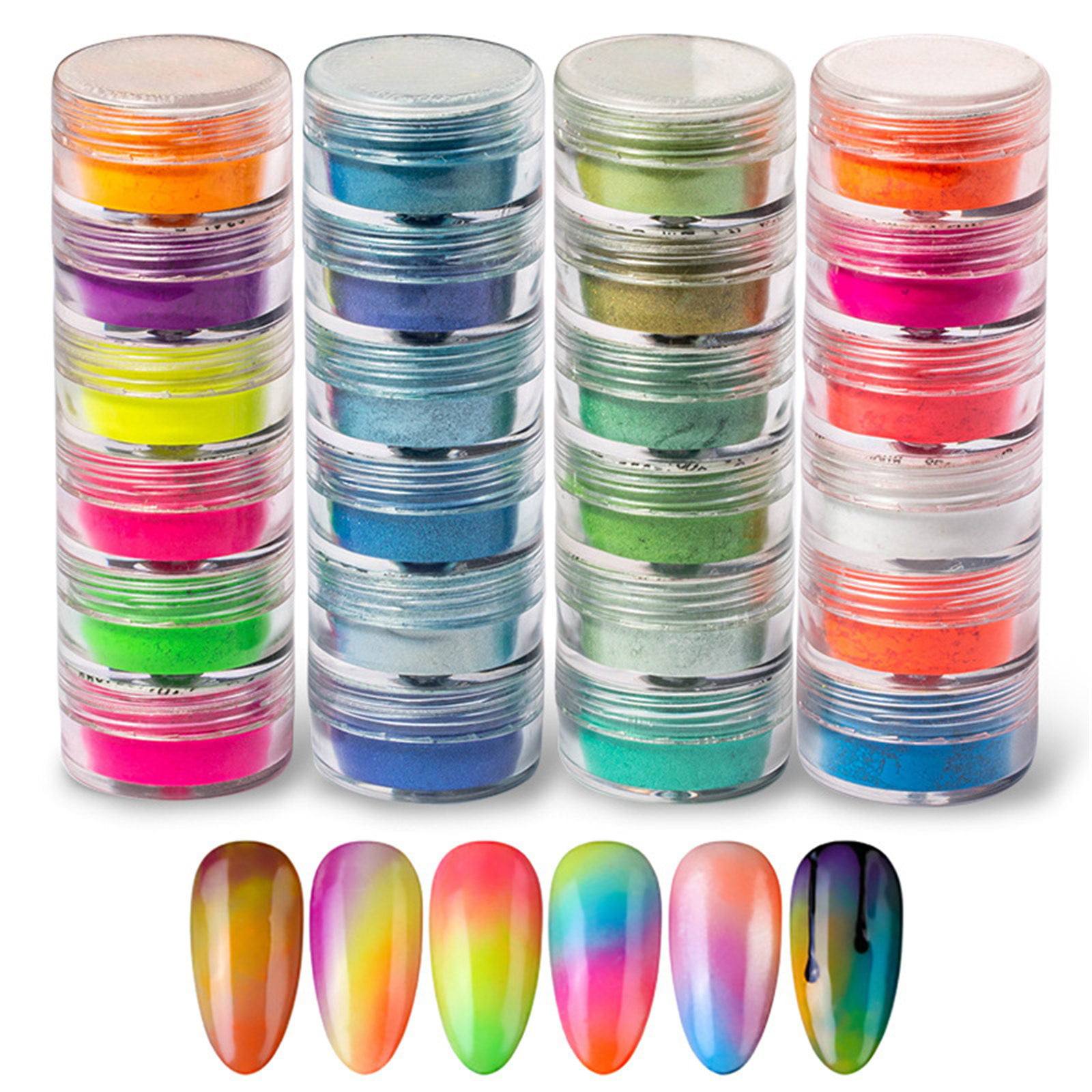 HOTYA Iridescent Nail Powder Rainbow Dewdrop Mirror Effect Holographic  Pigment Jar for Nail Art Colorful Fairy Dipping Powder 