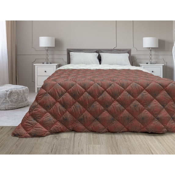 Vintage Down Alternative Comforter, Tender Tracery of Oriental Inspired Ornament Repetition in Pastel Tone, Microfiber Quilt for All Season, 5 Sizes, Dark Salmon Blush, by Ambesonne