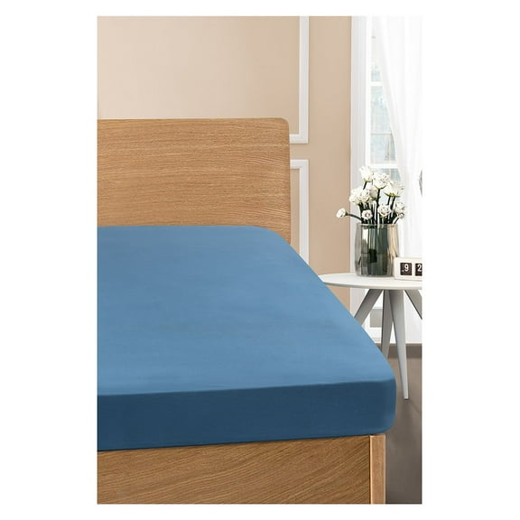 California King Size Teal Blue Plain Adult Fitted Sheet 100% Cotton 1-Piece by Rosyn Home
