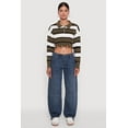 thumbnail image 3 of Womens Striped Polo Collar Frayed Hem Crop Sweater, 3 of 5