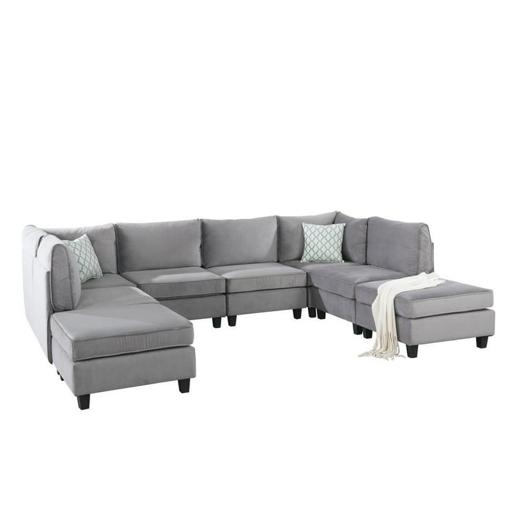 Simona Beautiful Gray Velvet Upholstered 8Pc Modular U Shape