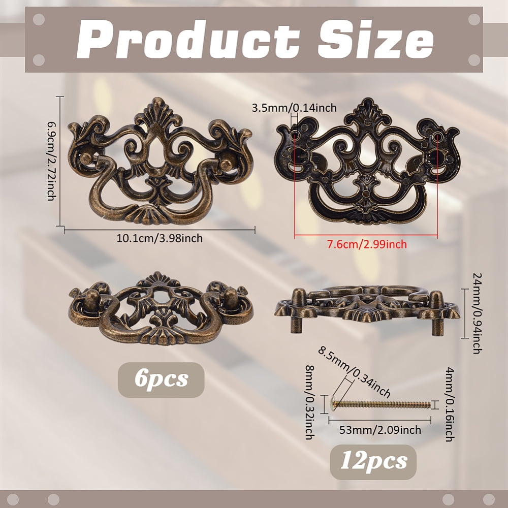 PH 6 Pack Drawer Pulls Dresser Drawer Pull Handles 4" Vintage Cabinet Pulls Cabinet Knobs Shabby Chic Pull for Dresser Vanity Nightstand Cupboard
