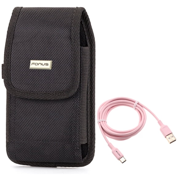 Rugged Case Belt Clip w Pink 6ft USB-C Cable for Samsung Galaxy A73 5G,A53 5G,A33 5G,A13 5G,A03s Phones - Holster Canvas Cover Pouch, Charger Cord Power Wire Type-C