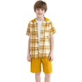 thumbnail image 2 of Jolyshlid Boys 2 Piece Summer Outfit Set Plaid Shirt and Shorts Casual Clothing Set for Kids 4-5Years,Yellow, 2 of 7