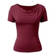 thumbnail image 4 of DHFJKG Cowl Neck T Shirts For Women Short Sleeve Slim Fit Basic Tee Casual Comfortable Summer Top Daily Wear Trendy Tops, 4 of 5