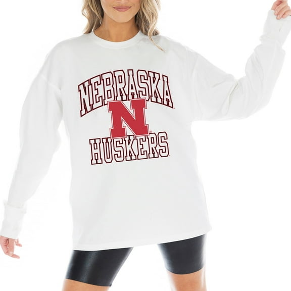 Women's Gameday Couture White Nebraska Huskers Mind Games Oversized Long Sleeve T-Shirt