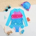 thumbnail image 4 of Tiijoy Girls Cute Ruffle Long Sleeve Rash Guard Swimsuit with Swim Cap, Sizes 3-4, 4 of 8