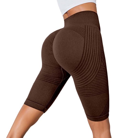 Women's High Waist Seamless Yoga Shorts, Control Lifting Fitness Shorts,Coffee,L