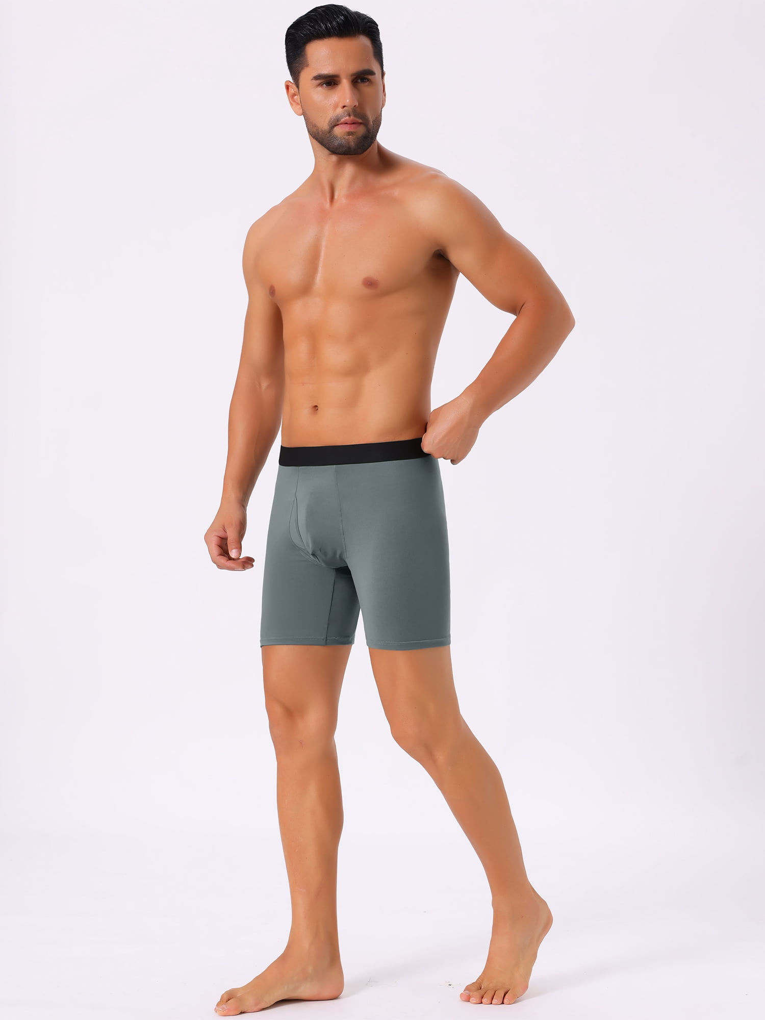 DARING DIVA Men's Lightweight Solid Color Soft Stretch Open-fly Boxer Briefs 36 Dark Gray