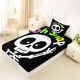 thumbnail image 4 of Feelyou Cute Skeleton Twin Sheets, Spooky Oh Snap Letter Bedding, Black, 3pcs, 1 Flat Sheet, 1 Fitted Sheet and 1 Pillowcase, 4 of 5
