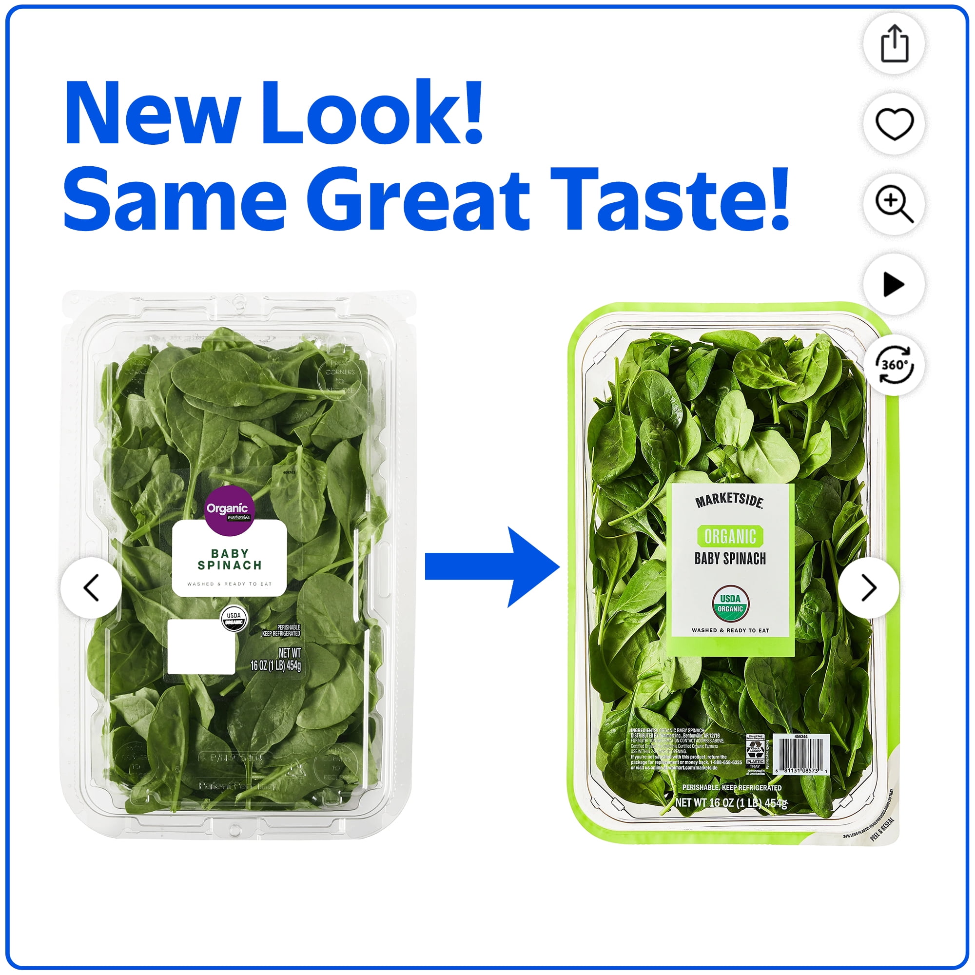 Marketside Organic Fresh Baby Spinach, 16 oz