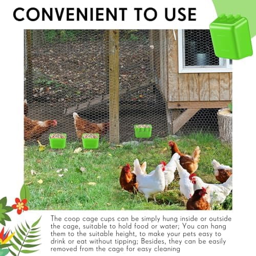 20 Pcs Chicken Water Feeder Cups 16 oz Pigeon Bird Feeder Cups Hanging Cage Chicken Water Cup for Pet Parrot Rooster Parakeet Bunny Gamefowl Poultry Wire Hutch(Green)