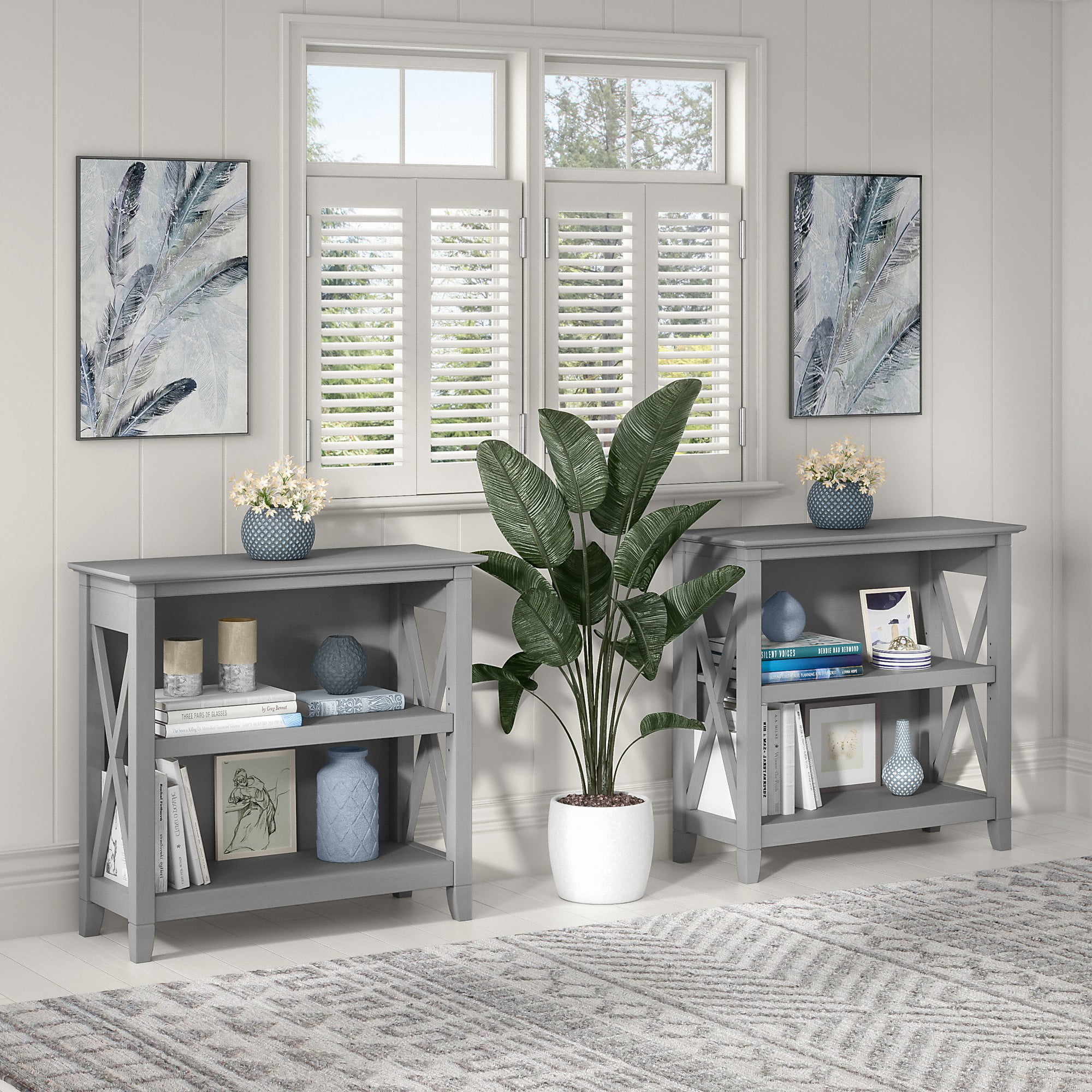 Key West Small 2 Shelf Bookcase in Cape Cod Gray - Engineered Wood