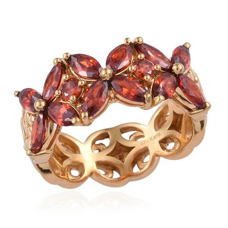 Orange Flower Ring - 14K Yellow Gold Plated Flower Ring Marquee Cubic Zircon Orange Gift Jewelry for Women Size 9 Ct 4