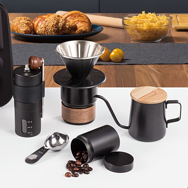 6pcs/set Portable Hand Made Coffee Set Stainless Steel Coffee Bean Cup Coffee Maker, for Home, Office, Outdoor Travel