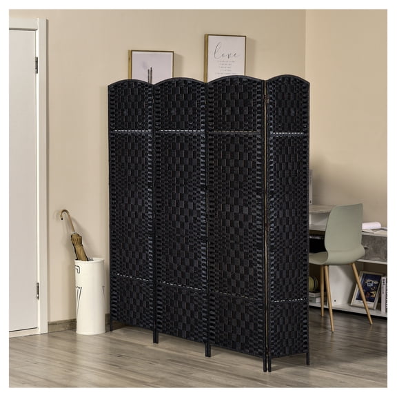 Room Divider 4 Panel, 6FT Folding Privacy Screen - Black Woven Partition