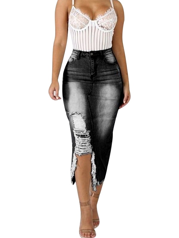 plus size long denim skirts