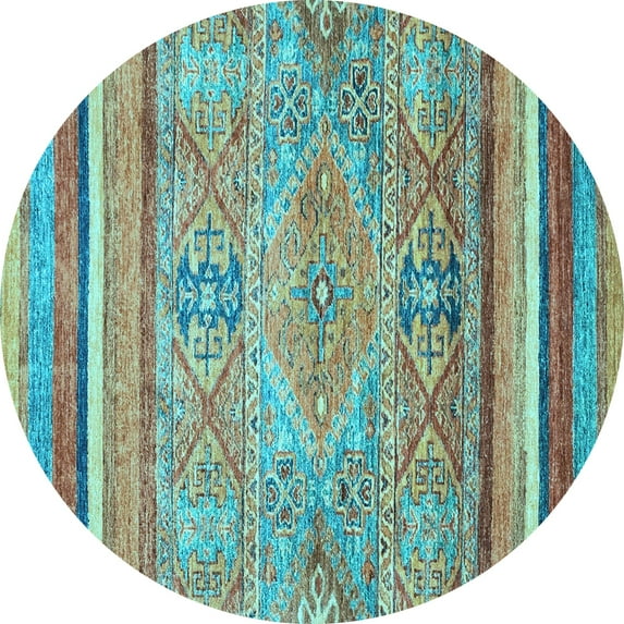 Ahgly Company Indoor Round Abstract Light Blue Modern Area Rugs, 8' Round