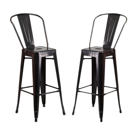 Home Square 30" Bar Stool in Black and Antique Gold - Set of 2