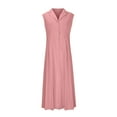 thumbnail image 4 of Ndbuld Women's Plus Double Cloth Sleeveless Dress Women Summer Cotton And Linen Solid Color Causal Turndown Collar Sleeveless Button Dress Deal of The Week,Pink,L, 4 of 6