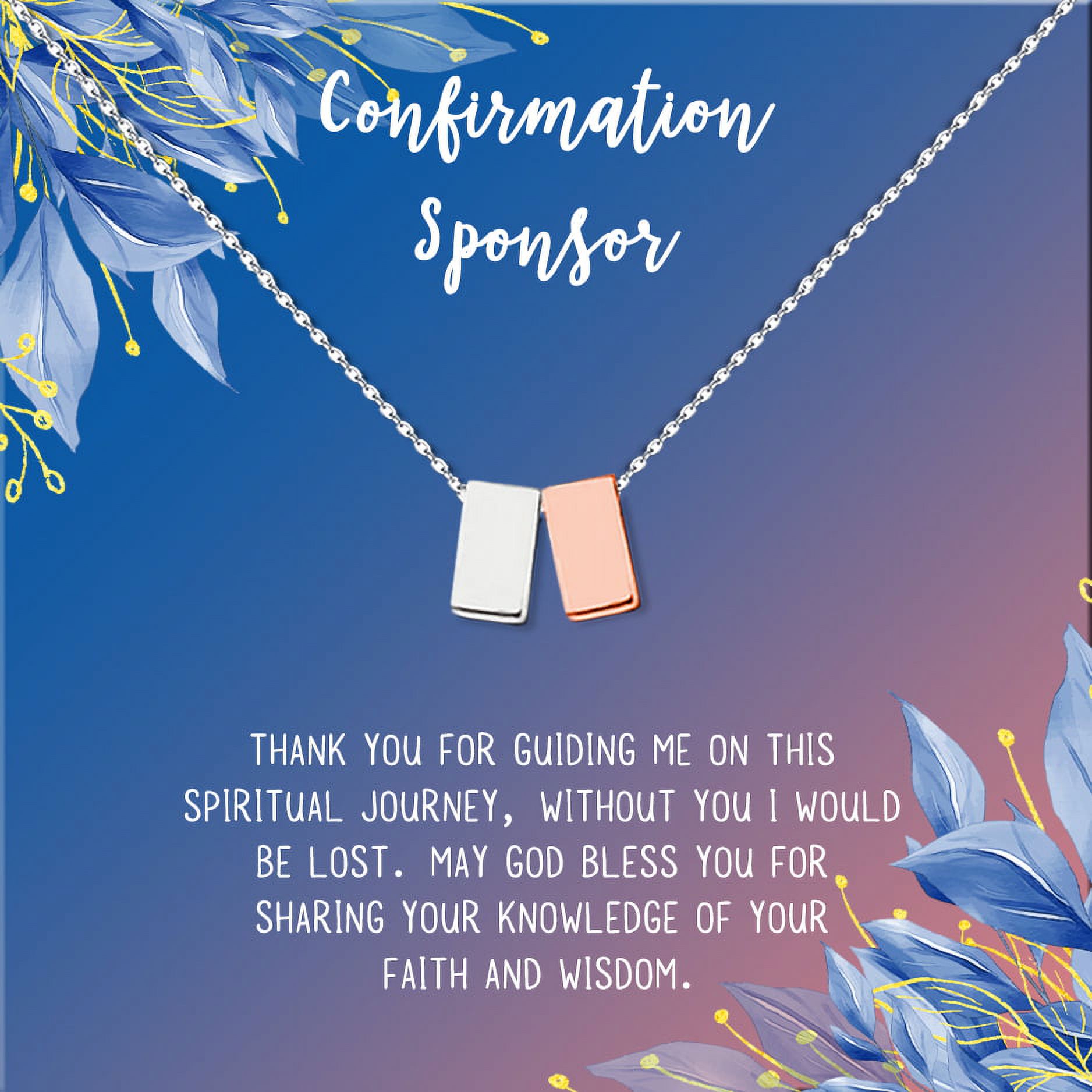 Anavia Confirmation Sponsor Gift for Women, Gifts for Sponsors, Baptism Gift, Goddaughter Gift, Thank you Religious Sponsor Gifts Card Necklace-[Silver and Rose Gold Double, Blue-Orange Gift Card]