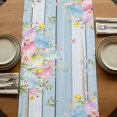 thumbnail image 5 of Easter Eggs Table Runner, Spring Daisy Eucalyptus Leaves Light Blue Wood Cotton Linen Table Runners 120 Inches Long, Dresser Scarf Runner for Dining/Living Room/Kitchen/Square Tables 13''x120'', 5 of 9