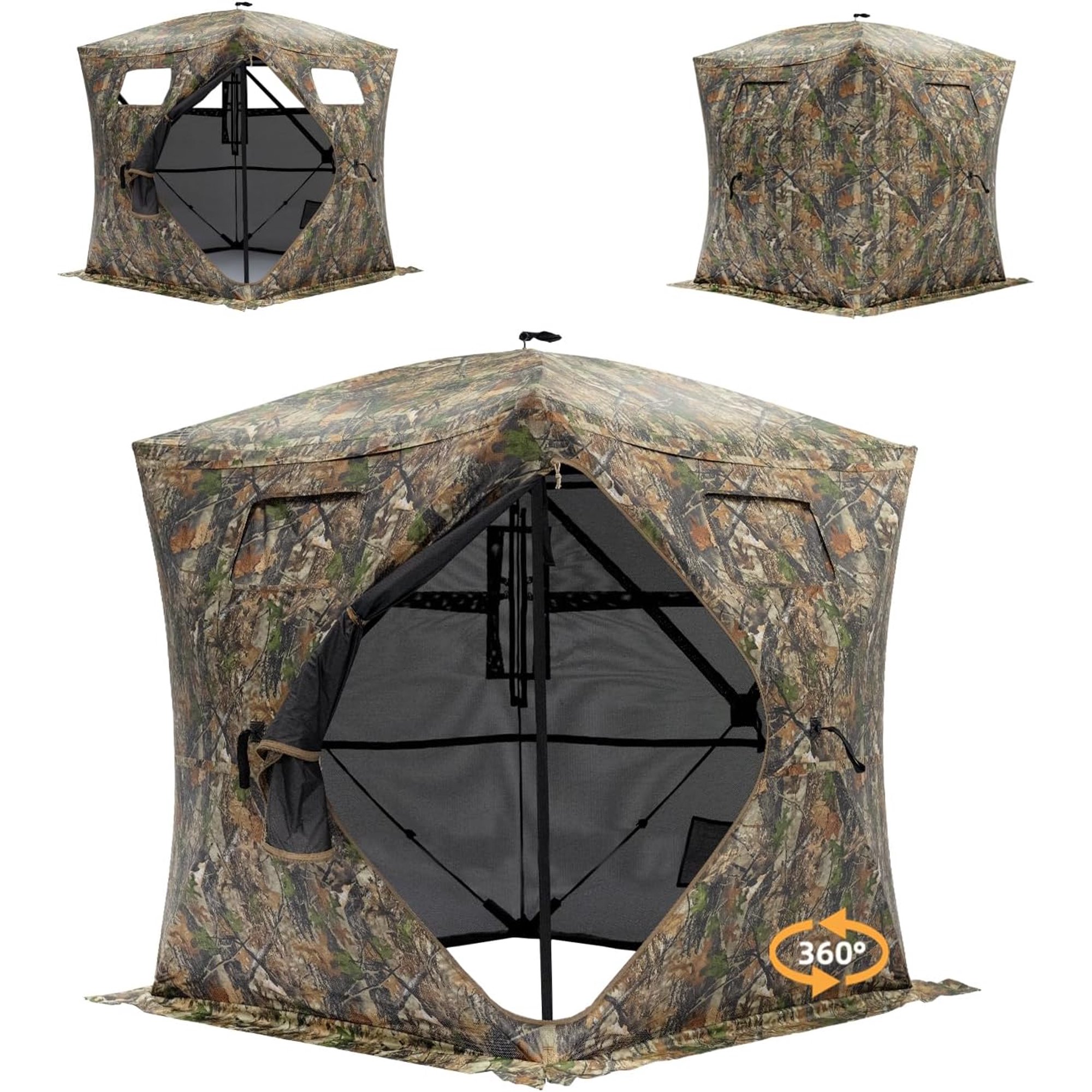 Hunting Blind – 2-3 Person & 3-4 Person 360/270 See Through Ground Blinds for Hunting Deer and Turkey Pop Up Deer Blind with Single Door/Dual Doors Portable Carry Bag and Quiet Fast