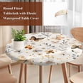 thumbnail image 3 of Retro Spring Floral Round Tablecloth 55-60 Inch Round Fitted Table Cloth with Elastic Edge, Brown Butterfly Botanical Waterproof Table Cover Protector for Outdoor Picnic Party Dining, 3 of 6