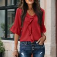 thumbnail image 4 of jowamay Ruffle Shirts for Women V Neck 3/4 Bell Sleeve Business Work Blouse Trendy Flowy Tops for Travel Streetwear, 4 of 6