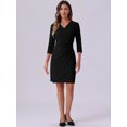 thumbnail image 4 of DARING DIVA 3/4 Sleeve Faux Wrap Ruched Waist Dress XL Black, 4 of 6
