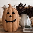 thumbnail image 6 of Halloween Pumpkin Decor Jack O Lantern with Flameless Candle, Handmade Resin Orange Pumpkin Light for Fall Table Centerpiece, Indoor Outdoor Decorations for Front Door Porch Mantel, 6 of 8